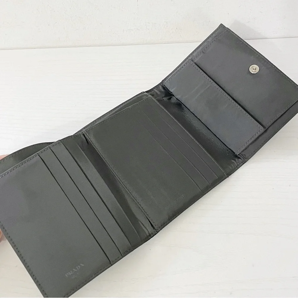 Prada black tech nylon red logo vintage trifold snap wallet